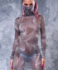 Cheap BADINKA Store 34 BADINKA Minimal Mesh High Neck Dress