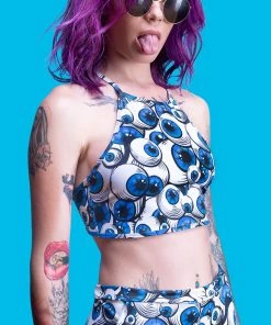 BAD INKA Tops Eyeballz Blue Crop Top