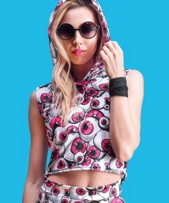 BAD INKA Tops Eyeballz Pink Hooded Top