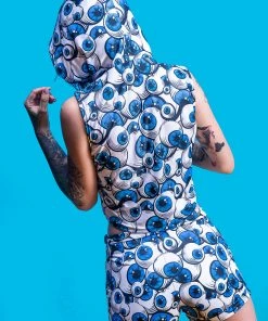 BAD INKA Tops Eyeballz Blue Hooded Top