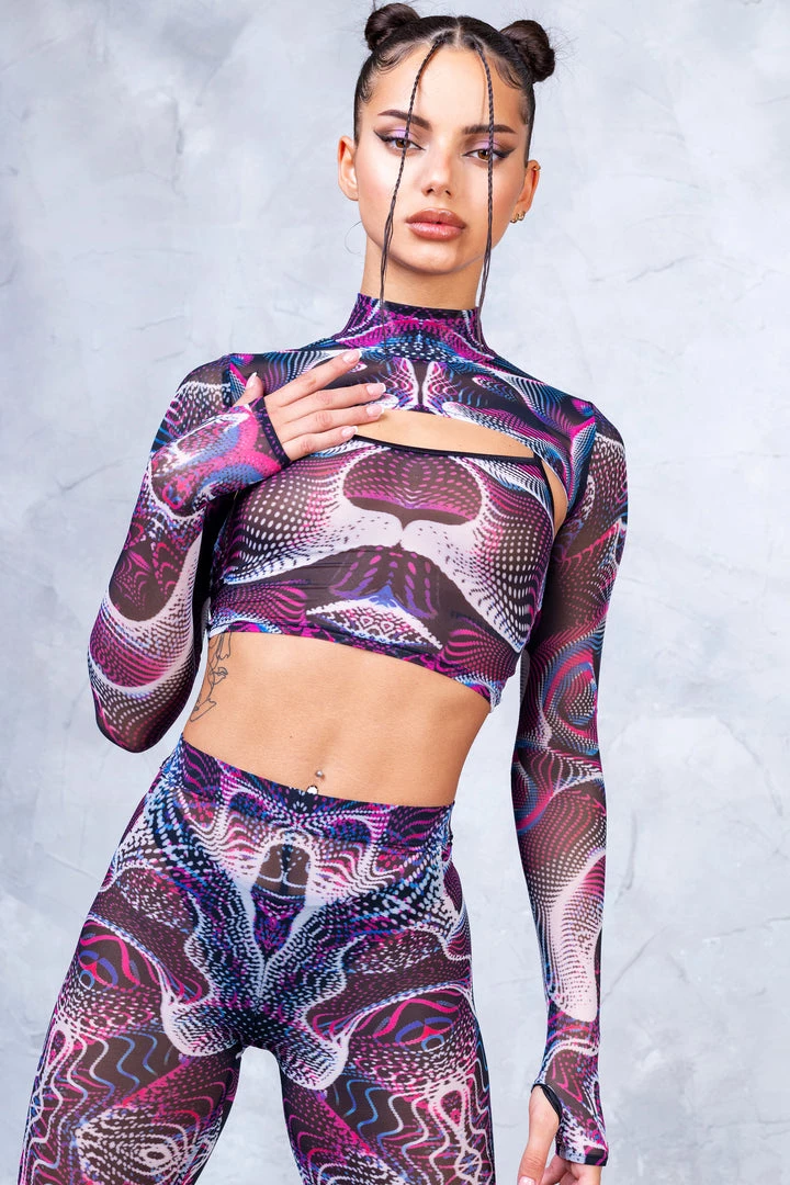 BADINKA NEW Vapor Trance Magenta Mesh 2 Piece Shrug Top 3 BADINKA NEW Vapor Trance Magenta Mesh 2 Piece Shrug Top