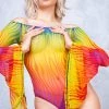 BADINKA Rainbow Flame Bell Sleeve Mesh Bodysuit NEW 2 BADINKA Rainbow Flame Bell Sleeve Mesh Bodysuit NEW
