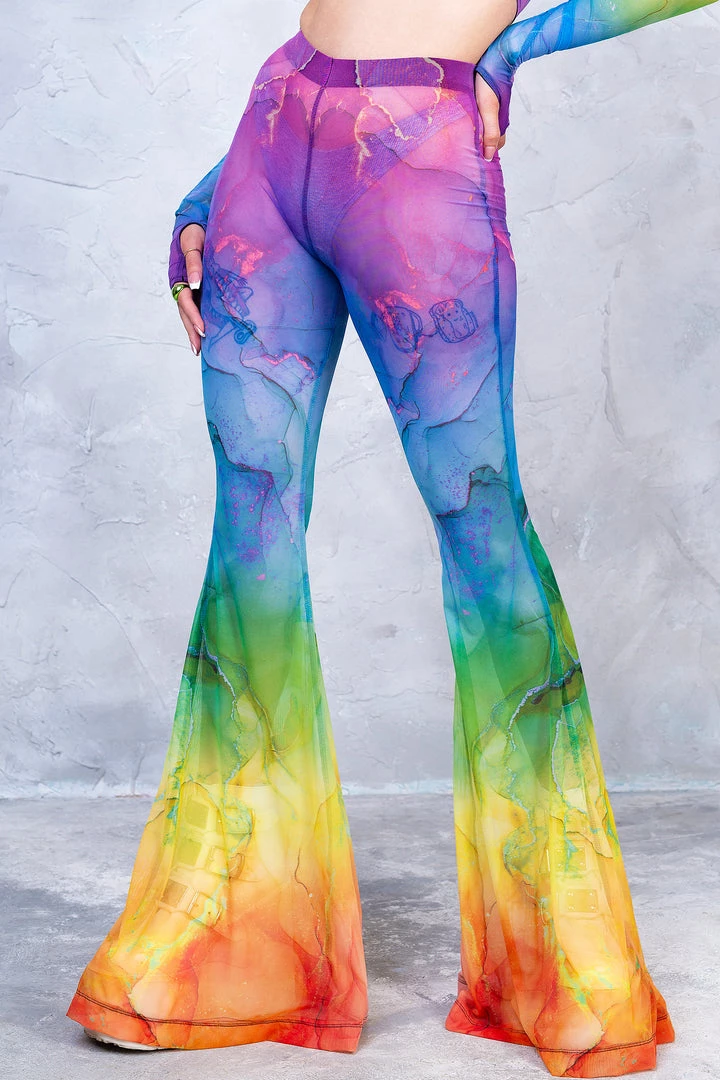 BADINKA NEW Rainbow Marble Bell Bottom Mesh Pants 4 BADINKA NEW Rainbow Marble Bell Bottom Mesh Pants