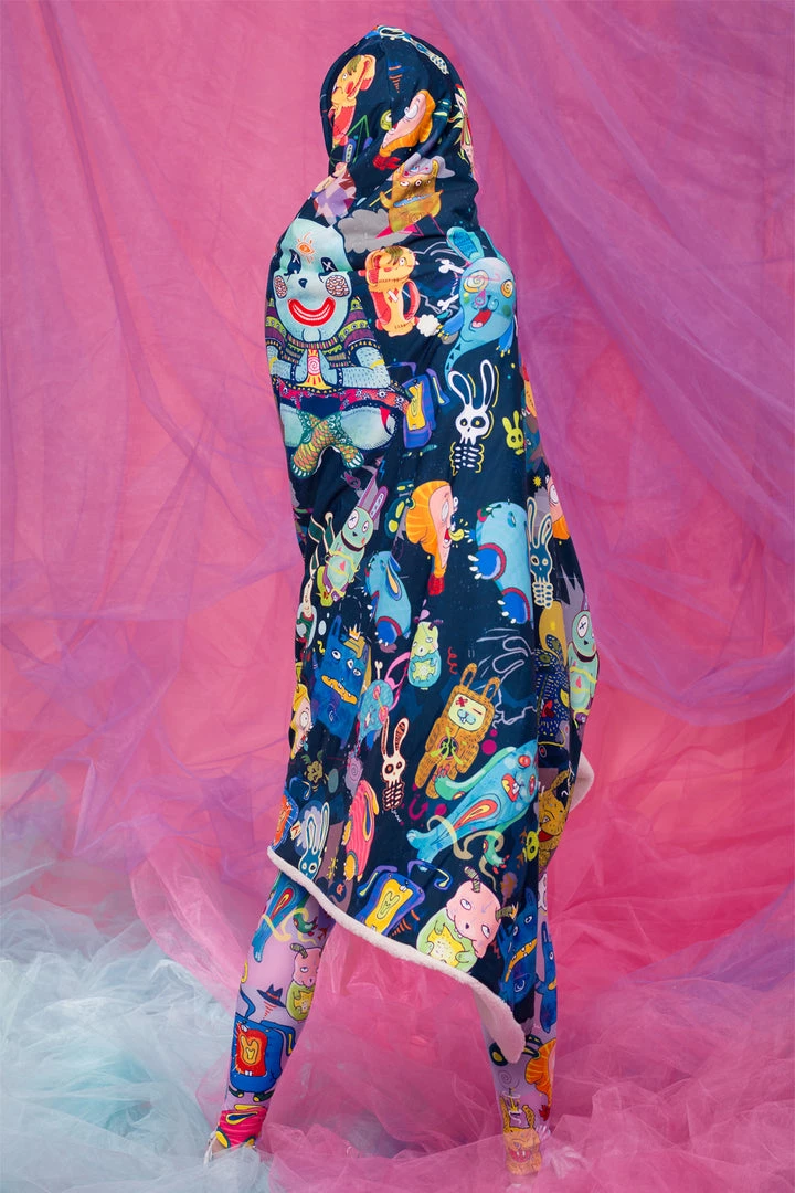 BADINKA Rabbidelic Hoodie Blanket (Blue) Hoodie Blankets 3 BADINKA Rabbidelic Hoodie Blanket (Blue) Hoodie Blankets