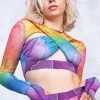 BADINKA Rainbow Marble Sleeved Crossed Mesh Top 1 BADINKA Rainbow Marble Sleeved Crossed Mesh Top
