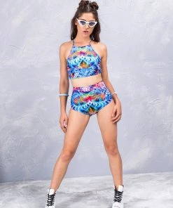 BAD INKA Tops Ice Fractalz Crop Top