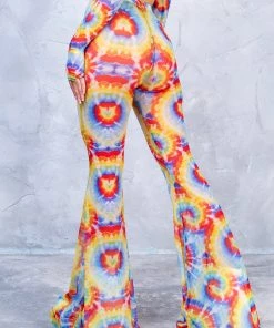 BADINKA Tie Dye Bell Bottom Mesh Pants