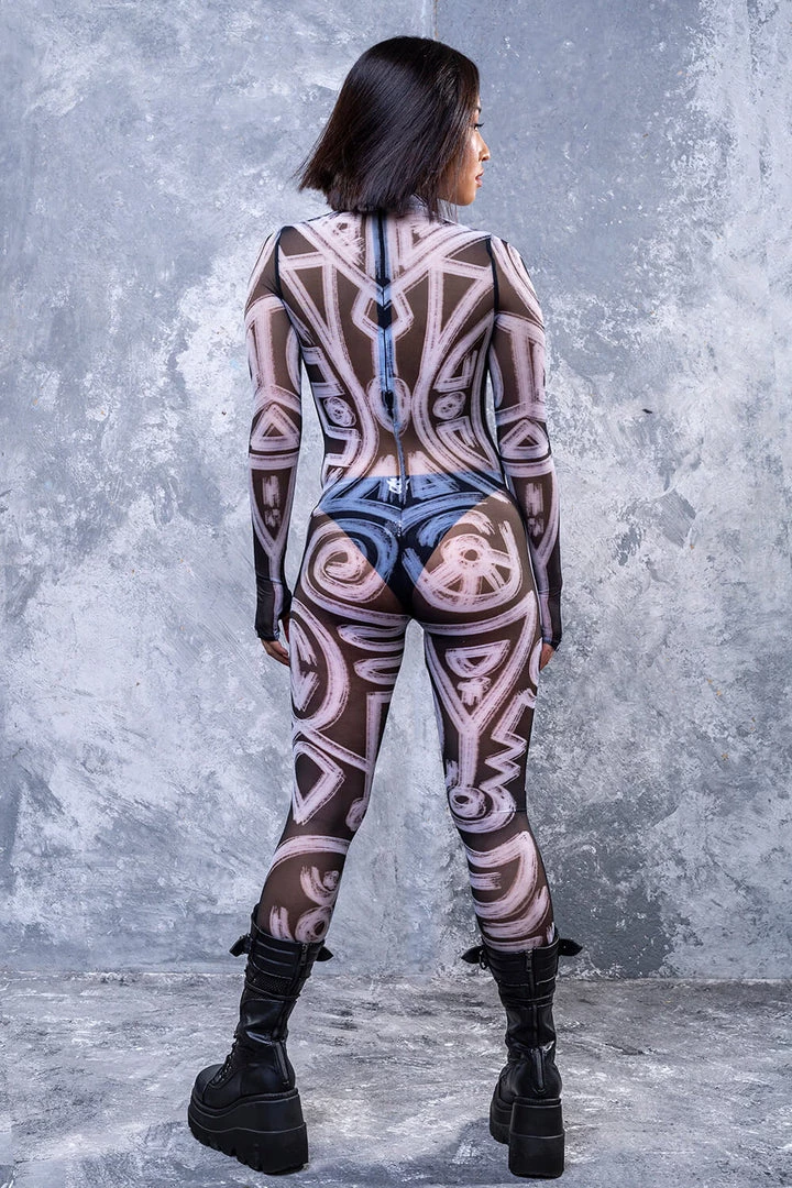 BADINKA The Tribe Is Calling Dark Full Mesh Costume RAVE GEAR 6 BADINKA The Tribe Is Calling Dark Full Mesh Costume RAVE GEAR