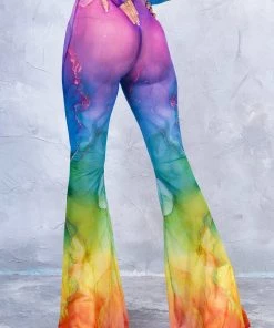 Cheap BADINKA Store 32 BADINKA NEW Rainbow Marble Bell Bottom Mesh Pants