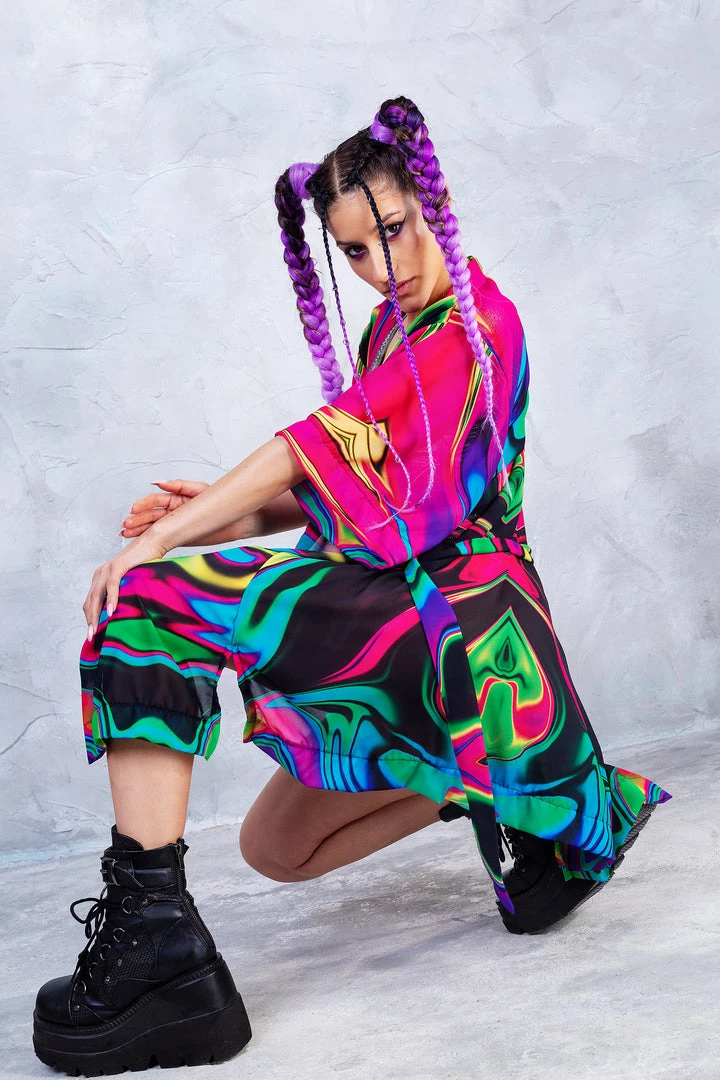 BADINKA Fluorescent Marble Rave Robe NEW 5 BADINKA Fluorescent Marble Rave Robe NEW