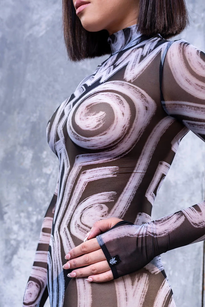 BADINKA The Tribe Is Calling Dark Full Mesh Costume RAVE GEAR 3 BADINKA The Tribe Is Calling Dark Full Mesh Costume RAVE GEAR