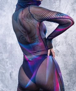 BADINKA Synth Wave Mesh High Neck Dress