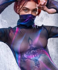 BADINKA Synth Wave Mesh High Neck Dress