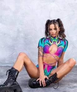 BADINKA NEW Fluorescent Marble Strapped Bodysuit
