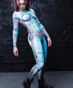 BADINKA RAVE GEAR Cyan Bot Costume