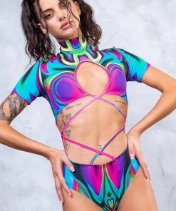 BADINKA NEW Fluorescent Marble Strapped Bodysuit