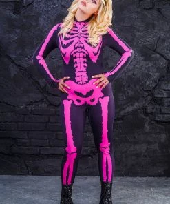 BADINKA Raspberry Neon Skeleton Costume Full Bodysuits