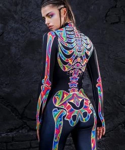 BADINKA Rainbow Skeleton Costume Full Bodysuits