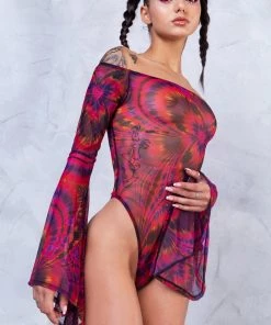 Cheap BADINKA Store 40 BADINKA 1969 Bell Sleeve Mesh Bodysuit NEW