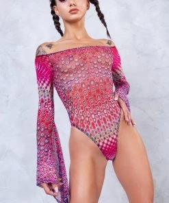 BADINKA NEW Stardust Bell Sleeve Mesh Bodysuit