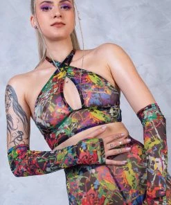 BADINKA Splash Halter Criss Cross Mesh Top NEW