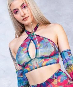 BADINKA NEW Amayah Halter Criss Cross Mesh Top